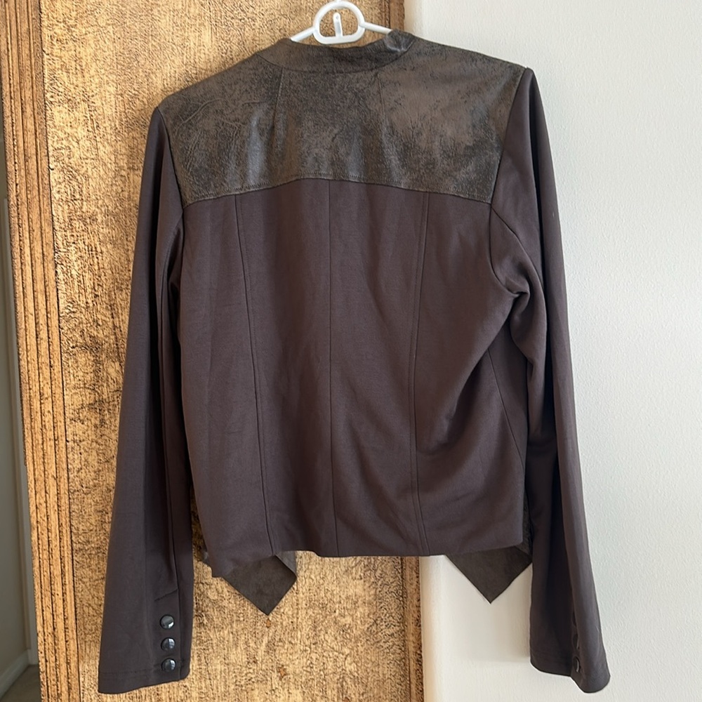 New With Tags Edyson Maisha Ponte Faux Leather Dark Olive Jacket - Size Large - Picture 2 of 7